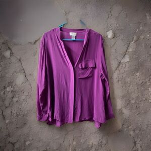 Soft Surroundings Blouse Womens Petite Large PL Purple Mock Neck Silk READ